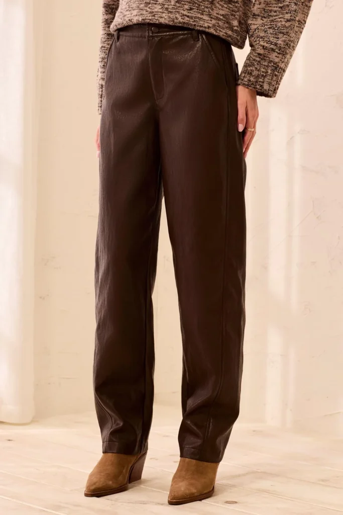 Tribal 6288O Saddle Brown Faux Leather Barrel Trousers