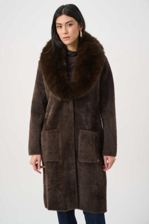 oseph Ribkoff 263973 Mocha Faux Fur Detachable Collar Coat (1)