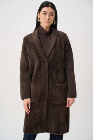 oseph Ribkoff 263973 Mocha Faux Fur Detachable Collar Coat (7)
