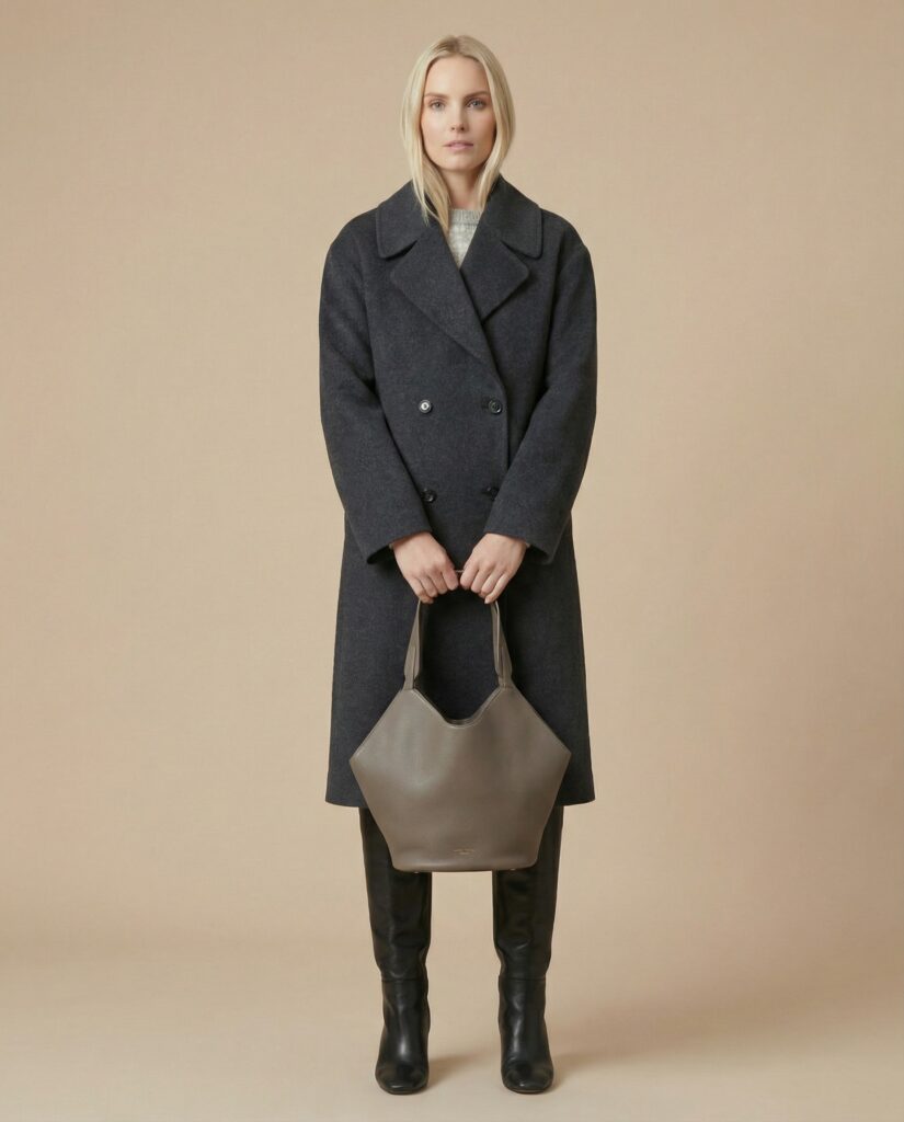 Allison 261TP Grey Wool Mix V-Neck Classic Coat