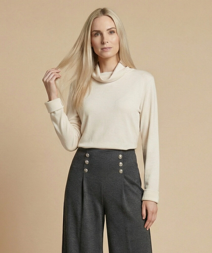 Allison 2973 Ivory Cowl Neck Lightweight Knit Top