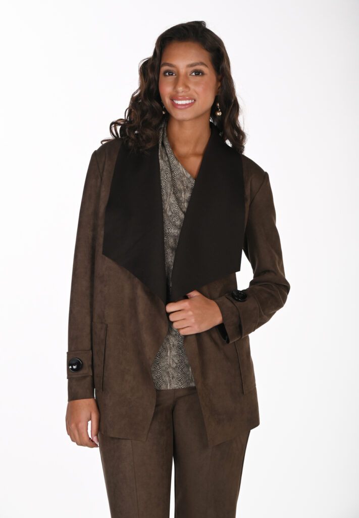 Frank Lyman 264372 Taupe/Brown Faux Suede Open Front Jacket