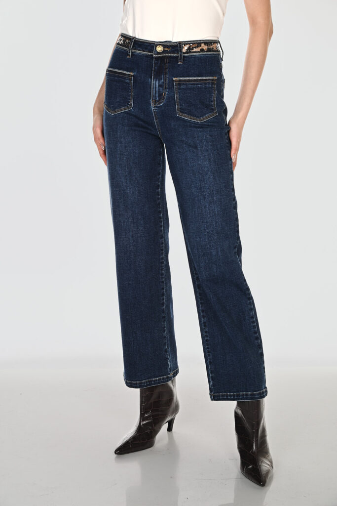 Frank Lyman 264807 Blue High Waisted Wide Leg Jeans
