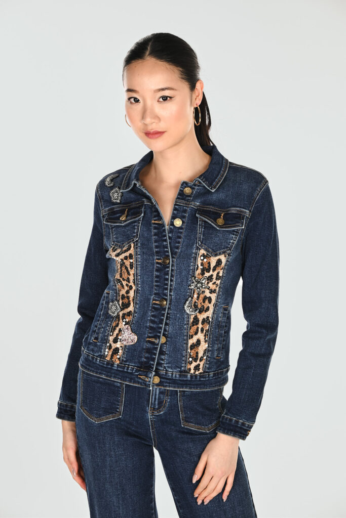 Frank Lyman 264809 Blue/Animal Print Patch Denim Jacket