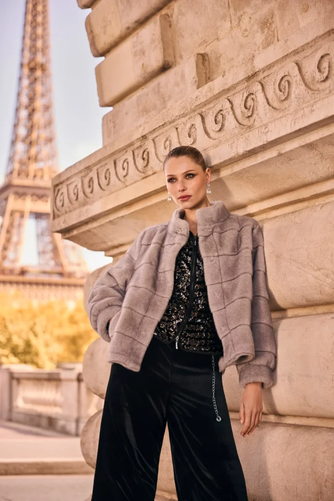 Frank Lyman 269713 Grey Faux Fur Jacket With Pockets