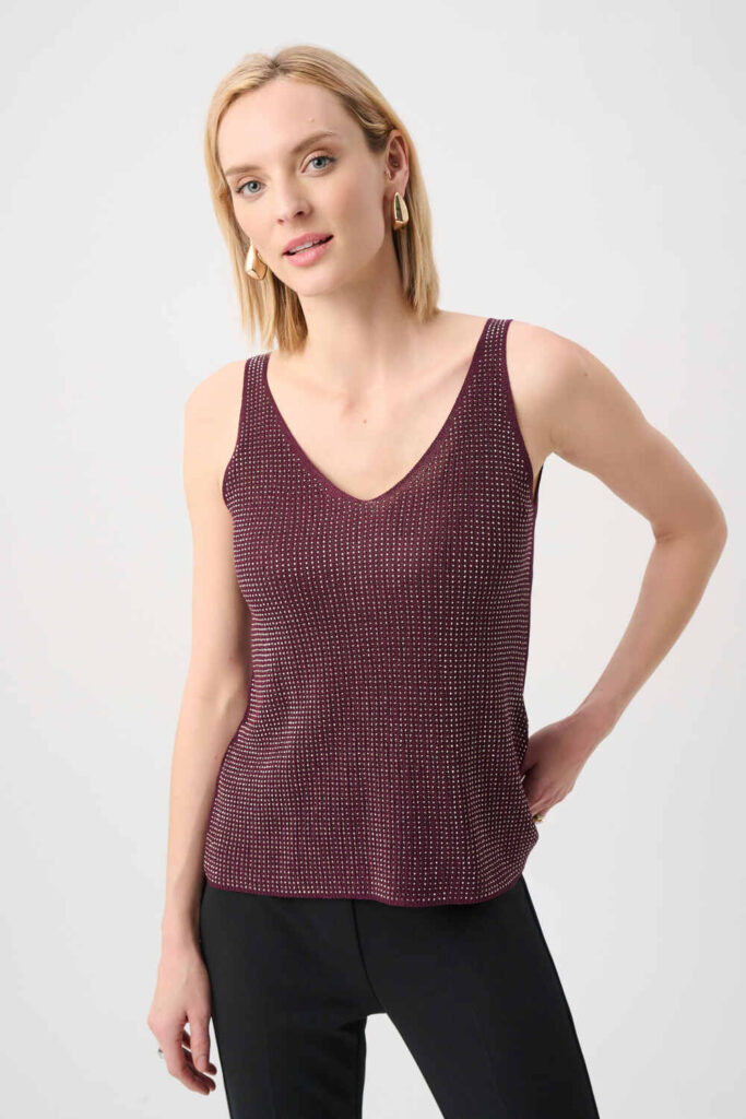 Joseph Ribkoff 252915 Elderberry Knit Camisole With Rhinestones