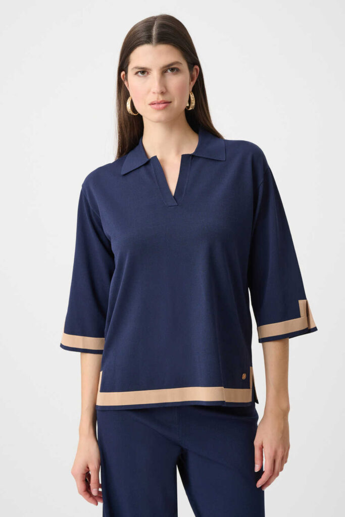 Joseph Ribkoff 253909 Indigo/Camel Colour Block Knit Top