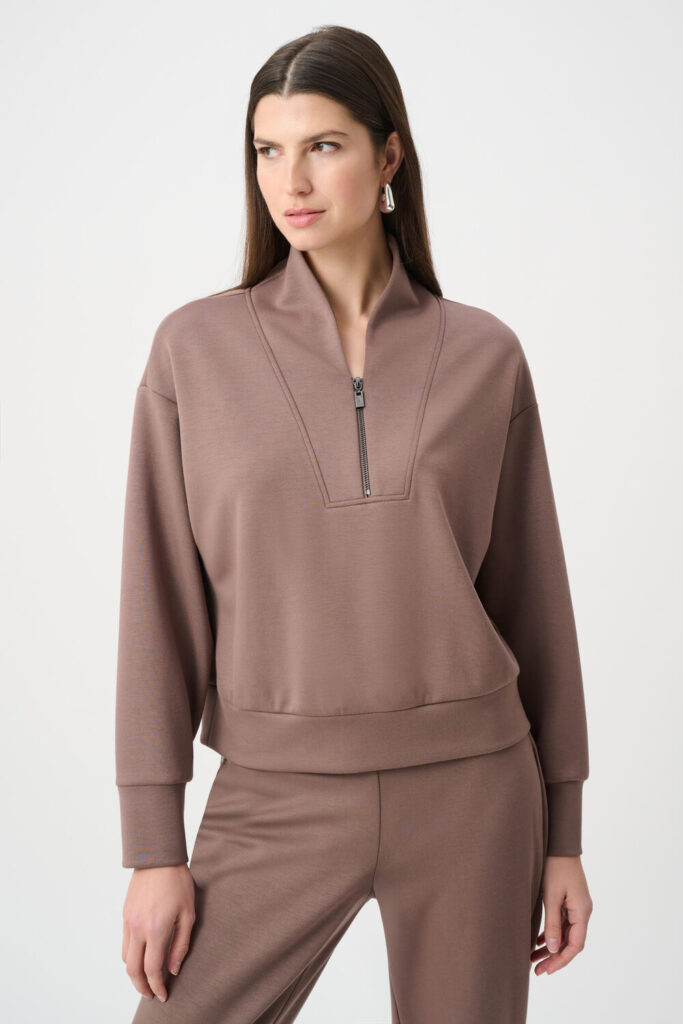 Joseph Ribkoff 261610 Mink Sweatshirt With Front Zipper