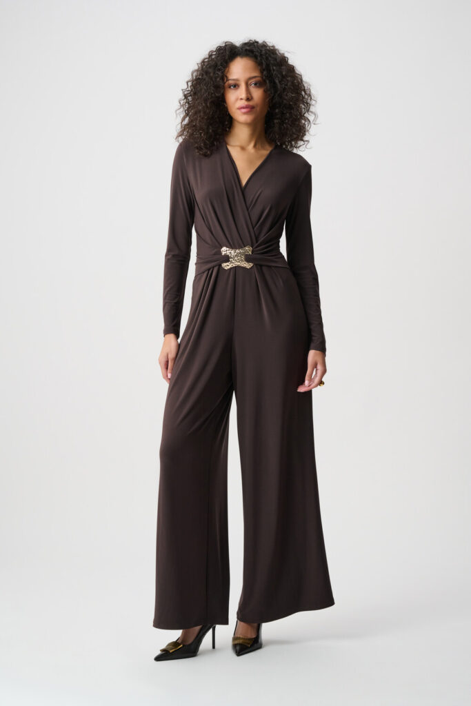 Joseph Ribkoff 263005 Mocha Silky Knit Wide-Leg Wrap Jumpsuit