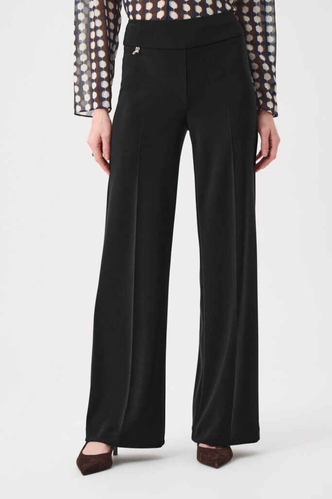 Joseph Ribkoff 263074 Black Wide-Leg Pull-On Stretchy Trousers