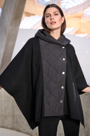 Joseph Ribkoff 263627 Black Sweater Knit Quilted Poncho Jacket (2)