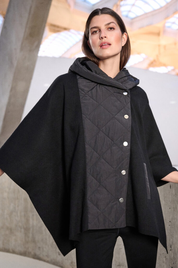 Joseph Ribkoff 263627 Black Sweater Knit Quilted Poncho Jacket