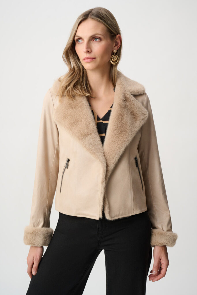 Joseph Ribkoff 263909 Faux Suede Jacket With Faux Fur Collar