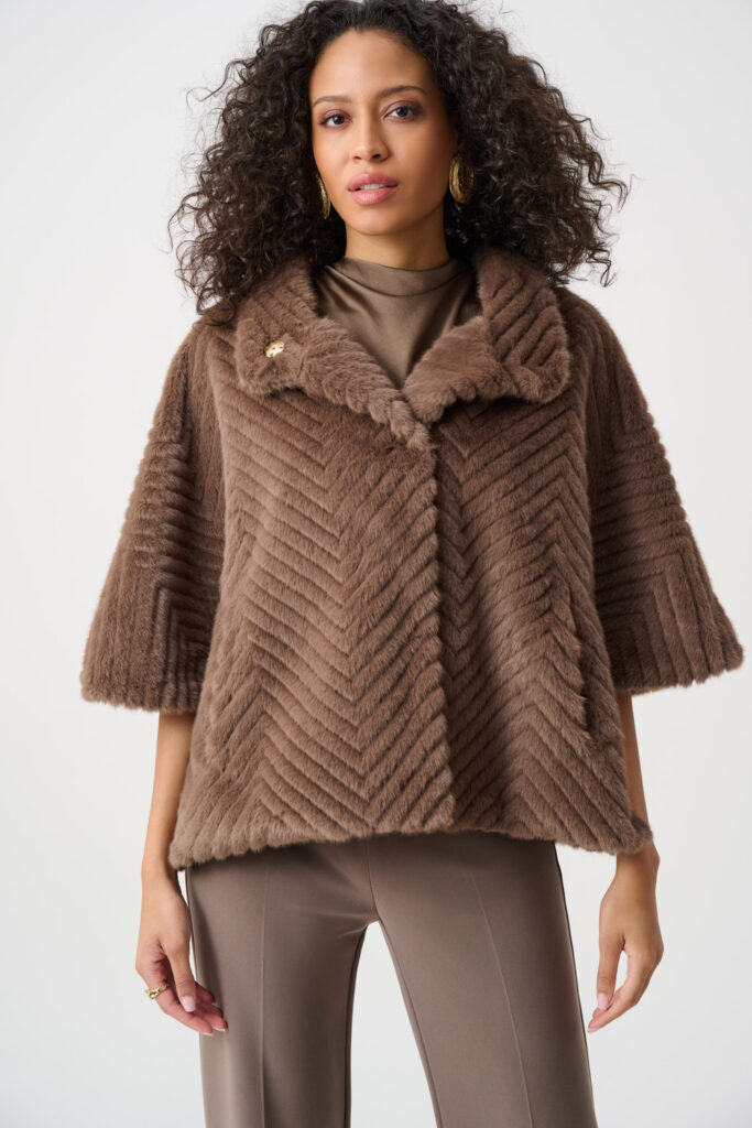 Joseph Ribkoff 263917 Chevron Faux Fur Cape-Style Jacket