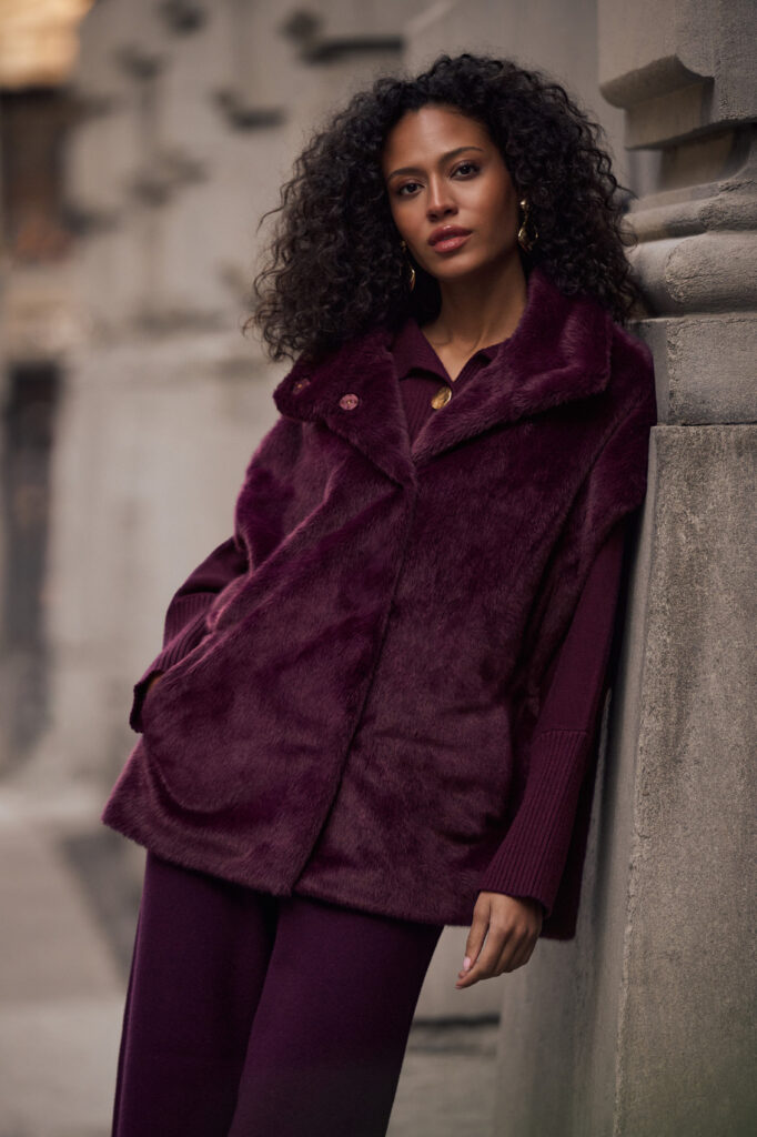 Joseph Ribkoff 263918 Elderberry Faux Fur Funnel-Neck Vest