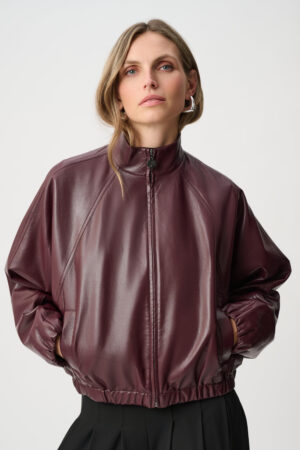 Joseph Ribkoff 263971 Leatherette Mock Neck Bomber Jacket (1)